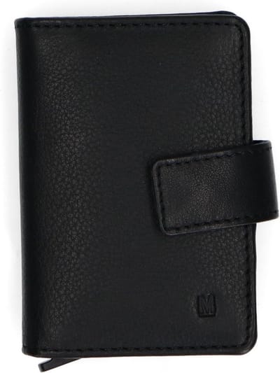 Manfield - Unisex - Zwart leren pasjeshouder - Maat 1
