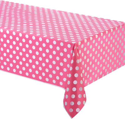 UNIQUE - Roze plastic tafelkleed met witte stippen 1.37 x 2.74 m