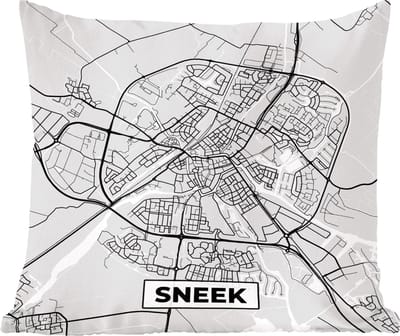 Sierkussens - Kussentjes Woonkamer - 60x60 cm - Stadskaart - Sneek - Grijs - Wit