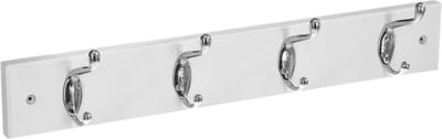 Kapstok rek voor wand/muur - wit - 4 ophanghaken/knoppen - MDF/ijzer - 42 x 9 cm