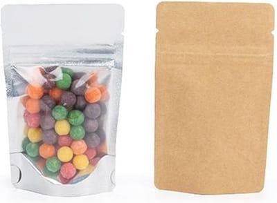 Stazakken Transparant/Kraft 8x5x13cm | 28 gram (100 stuks) | Doypacks | Stand up pouches