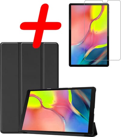 Hoesje Geschikt voor Samsung Galaxy Tab A 10.1 (2019) - Met Screenprotector - Trifold Bookcase - Hard Cover - Hardcover Book Case - Tablet Hoes - Zwart