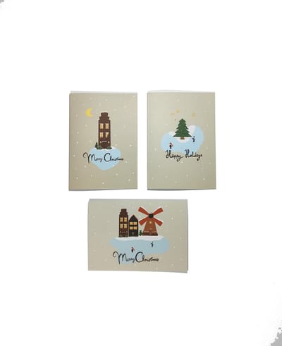 21x Kerstkaarten Handgemaakt Kerstdorp met Enveloppen (C6 formaat) - Kaartenset - Thema: Kerstdorp - tekst “Merry Christmas” “Happy Holidays” - Blanco Binnenkant - Kerstkaart - Handgemaakte Luxe Kerstkaarten - Wenskaarten