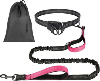 Jogginglijn voor honden, Handsfree hardlooplijn voor joggen en wandelen, Riemtas met dubbele handgrepen en reflecterende stiksels, Hondenlijn voor kleine en middelgrote honden tot 50 kg