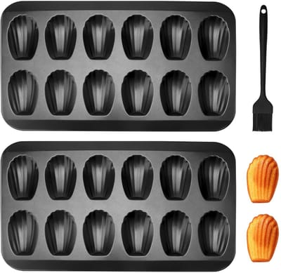 Madeleine Bakvorm Madeleine bakplaat van koolstofstaal met anti-aanbaklaag voor cakevorm, oven, bakken, chocolade, brownies, 40 x 22,8 cm
