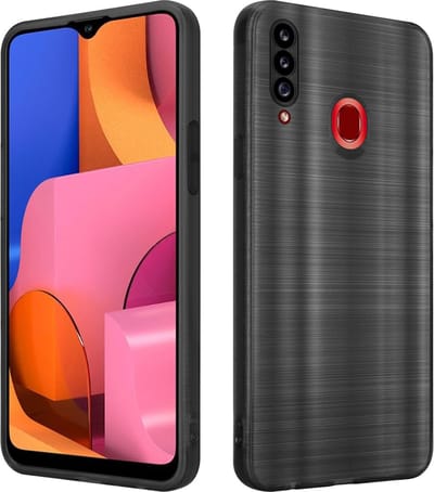 Cadorabo Hoesje geschikt voor Samsung Galaxy A20s in Brushed Zwart - Beschermhoes Case Cover van flexibel TPU silicone in Brushed design