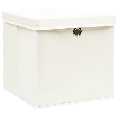 vidaXL - Opbergboxen - met - deksel - 4 - st - 32x32x32 - cm - stof - wit