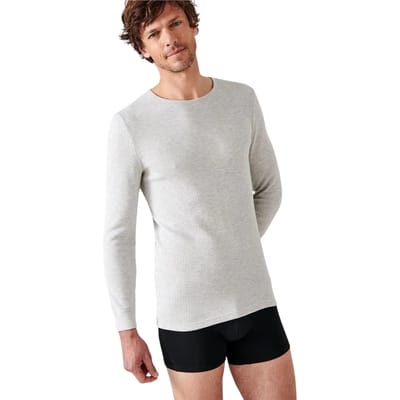 Damart - T-shirt Thermolactyl met ronde hals en geribde fleece - Heren - Grijs - S