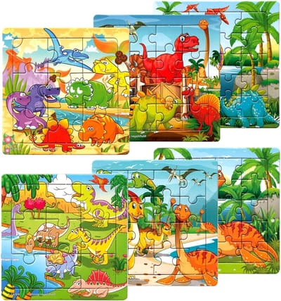 Reis spellen en puzzels voor kinderen vanaf 3 jaar, houten mini puzzels en dinosaurussen voor educatief spelen