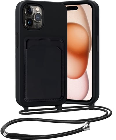 Hoesje Geschikt voor iPhone 14 Pro Max Hoesje Met Telefoonketting Pasjeshouder Case Koord - Hoesje Geschikt voor iPhone 14 Pro Max Hoes Met Kaarthouder - Zwart