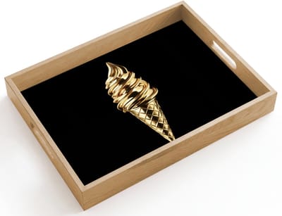 Dienblad hout 40x30 cm - Schootdienblad - Ijs - Goud - Zwart - Eten - Borrelplank rechthoek - Plateau dienbladen