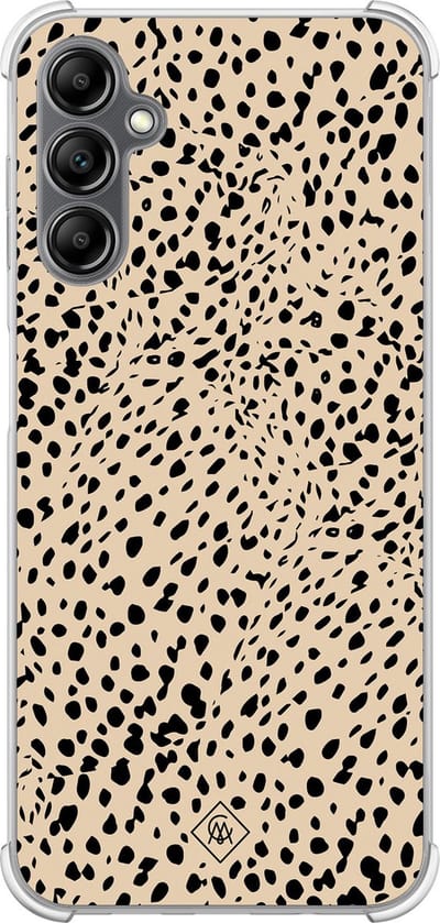 Casimoda® hoesje - Geschikt voor Samsung Galaxy A14 5G - Stippen bruin abstract - Shockproof case - Extra sterk - TPU/polycarbonaat - Bruin/beige, Transparant