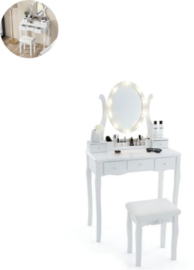 Kaptafel met spiegel en verlichting - Make up tafel - Make up - Toilettafel - Met lades - Wit