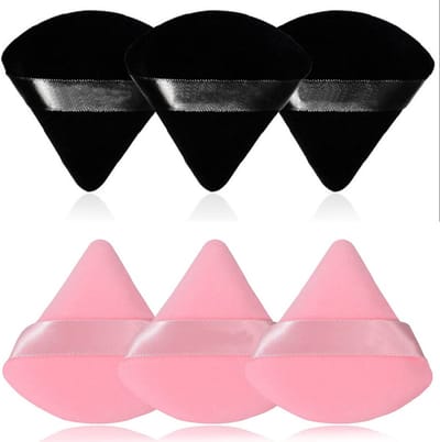 6 Stuks Driehoekig Make-up Sponsjes in Case – Zwart & Roze – 7*6.5 cm – Poeder, Foundation, BB Cream