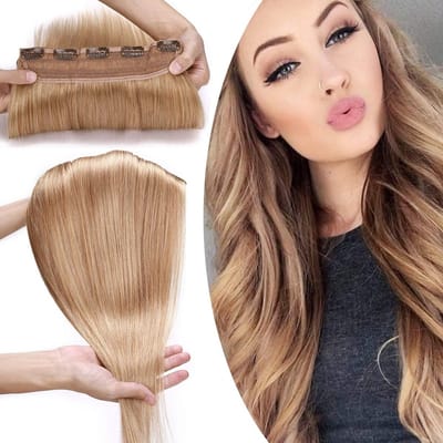 Clip-In Extensions van 100% Echte Menselijke Haar, 45 cm, 90 g, Honingblond, Dichte Haarstuk met 5 Clips, Remy Haar, Steil en Volumineus