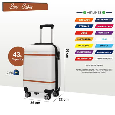 Harde crèmekleurige witte handbagagekoffer, robuuste ABS lichtgewicht bagage, vakantietas