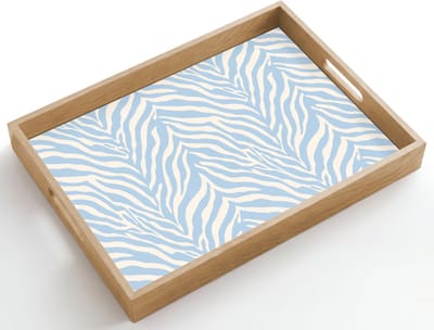 Dienblad hout 50x35 cm - Schootdienblad - Zebra - Motief - Blauw - Wit - Borrelplank rechthoek - Plateau dienbladen