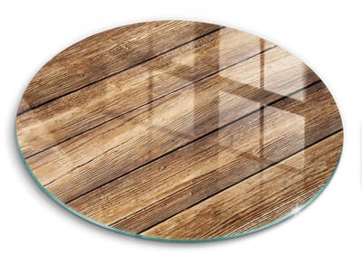 Wallfluent Glazen Snijplanken - Houtstructuur planken Snijplanken Glas - f30 cm - Bruin Snijplanken van Glas - Glazen Keukenplank - Decoratieve Glazen Snijplank - Glazen Snijplank met Antislip