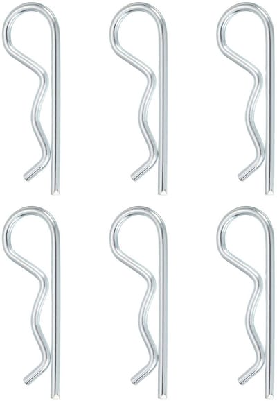 6 stuks trekhaakpenclips, 5 mm x 100 mm, R clips van koolstofstaal, draadhaarspelden, splintassortiment, kit clips voor aanhangers, tractoren, grasmaaiers, vrachtwagens, pins, zilver