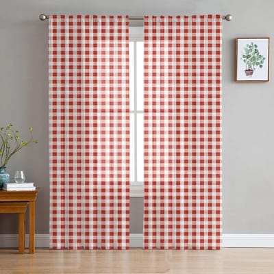 Geel Geruit Transparante Gordijnen voor Slaapkamer Woonkamer Voile Raamgordijnen Tule Gordijnen voor Kinderkamer 135W x 213H(cm)