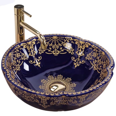 Rea Marina Blue Opzetwastafel Blauw En Goud 42,5x42,5 cm