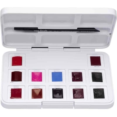Van Gogh Aquarelverf pocket box roze en violetten met 12 kleuren in halve Napjes