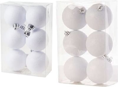 Kerstversiering set glitter kerstballen in het wit 6 en 8 cm pakket - 30x stuks