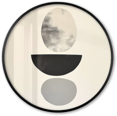 Poster in lijst Rond - Fotolijst 60x60 cm - Posters - Beige - Japandi - Wabi sabi - Ronde posterlijst zwart - Decoratie - Wanddecoratie woonkamer - Muurdecoratie slaapkamer