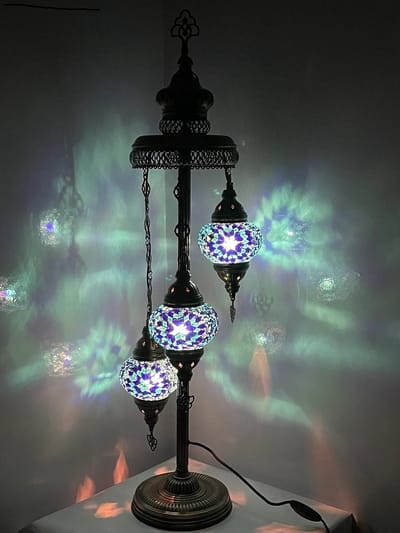 Turkse vloerlamp - Mozaïek lamp - Marokkaanse vloerlamp - Oosters vloerlamp blauw 3 bollen