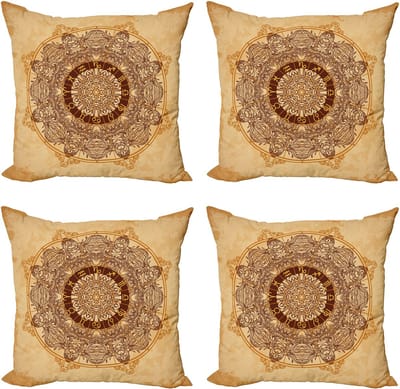 ABAKUHAUS Tanning Gooi Kussenhoes 4-pack, Astrology Aged, Modern Accent Dubbelzijdige Digitale Print, 40 x 40 cm, Tan Brown