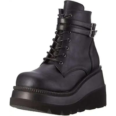 Ontwerp Dames Hoge Hakken Punk Gotische Vrouwelijke Motorlaarzen Platform Dameslaarzen Mode Sleehakken Enkellaarzen Grote Maten 36-43 42 black