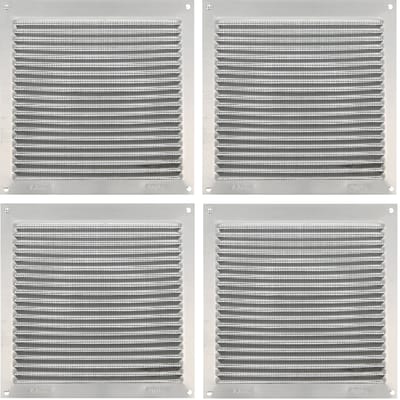 AMIG Ventilatierooster/muurrooster met gaas - 4x - 170 x 170mm - aluminium - zilver - schoepenrooster - tegen muggen en insecten