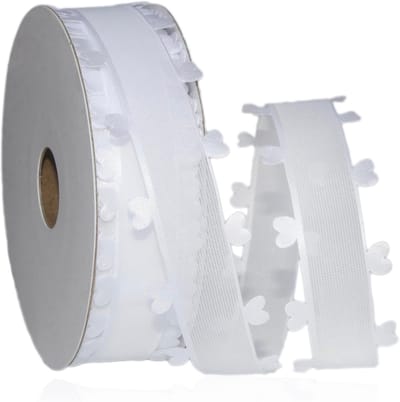 25 mm x 18 m Witte Harten Lint, Organza Lint, Chiffon Lint, Cadeauverpakking, Hart Lint, Bruiloft Decoratie Lint voor Car, Haarstrikken, Bruiloft, Feest, Valentijnsdag