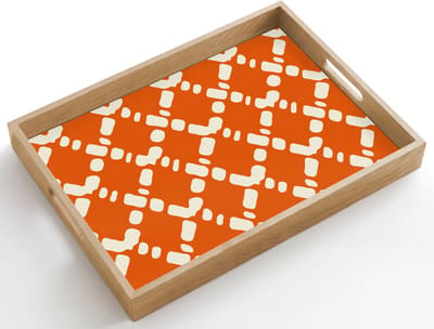 Dienblad hout 50x35 cm - Schootdienblad - Oranje - Ruitpatroon - Wit - Borrelplank rechthoek - Plateau dienbladen
