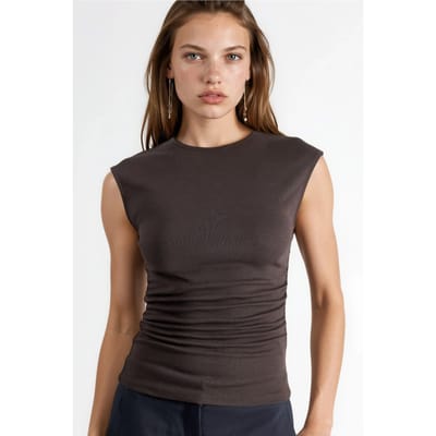 Mouwloze Drapé Blouse met Ronde Hals