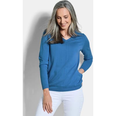 Pullover met een V-hals van COTTAMIRA - blauw - Gr. 19 van Goldner Fashion