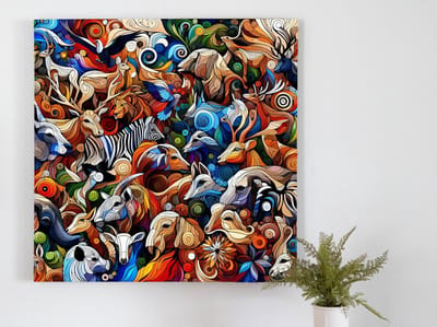 Acryl dieren schilderij | Levensechte beestenpracht: een kleurrijk en levendig acryl meesterwerk | Kunst - 75x75 centimeter op Forex | Foto op Forex