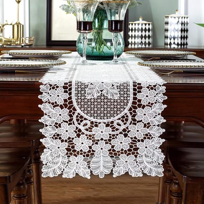 Tafelloper witte kanten commode sjaal haken ovaal bloem tafel doilies elegante tafel placemats voor huis banket bruiloft festival party tafel decor, 30 x 90 cm