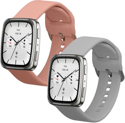 kwmobile 2x horlogebandjes geschikt voor Garmin 20mm Amazfit Active 2 Square / Amazfit Active 2 bandje - Smartwatch bandjes van TPU - Activity tracker horloge band in lichtgrijs / oudroze