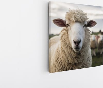 Saammp Canvas Schilderij - Schaap - Natuur - Dieren - 20x20 - Foto op canvas - Wanddecoratie - Muurdecoratie Woonkamer - Slaapkamer decoratie - Canvas Print