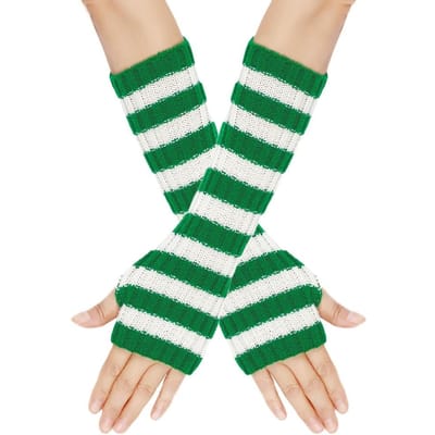 Dames Gebreide Vingerloze Armwarmers Gothic Stijl Gestreept Winter Lange Armwarmers Meisjes Harajuku Mode Polshandschoenen One Size blue