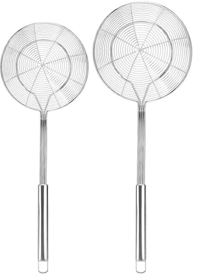 2-pack grote spinnenwebzeef - roestvrijstalen scheidingsmand - keukenlepel - zeef - gaaslepel met lange steel - voor het frituren - koken van noedels - dumplings - pasta