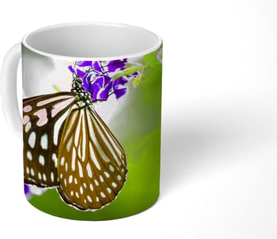 Mok - Koffiemok - Lavendel - Vlinder - Botanisch - Mokken - 350 ML - Beker - Koffiemokken - Theemok