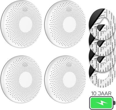 SAVS CS11 Combimelder 4-pack - Rook en koolmonoxide - 10 Jaar batterij - Geen LED lampje - Rookmelder en koolmonoxidemelder met extra dun design - Rook én CO melder - Montage zonder boren