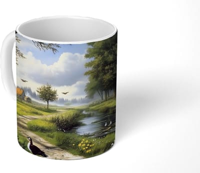 Mok - Koffiemok - Zandpad - Groen landschap - Water - Mokken - 350 ML - Beker - Koffiemokken - Theemok