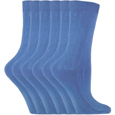 Set van 6 effen, casual katoenen damessokken - PL30 Denim Blauw