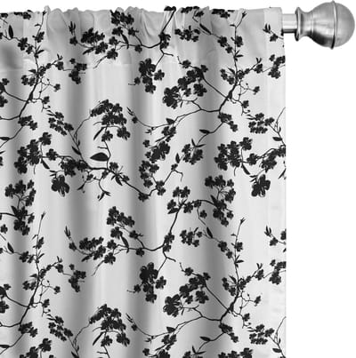 ABAKUHAUS – 2-delige set voorhangen Sakura Blooom Silhouette – 75×225 cm – microvezel – Zwart/Wit