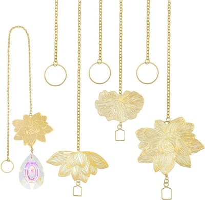 6 Stuks Gouden Ketting Lotusblad Hangdecoraties voor Prismavensters, Tuin en Binnenhuisdecoratie, 47.5-50.5cm