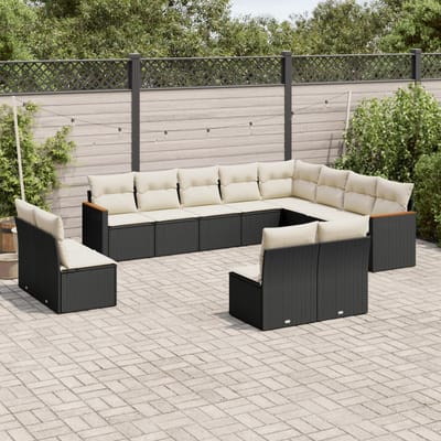 vidaXL - 12-delige - Loungeset - met - kussens - poly - rattan - zwart