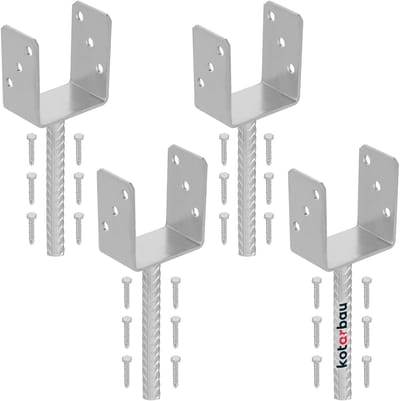 KOTARBAU® 4 st Paalhouder Beton, Verzinkt Staal, 91 mm, Zilver, Paaldrager in Beton Storten, Betonanker voor Houten Palen, Paalhouder Schutting Beton